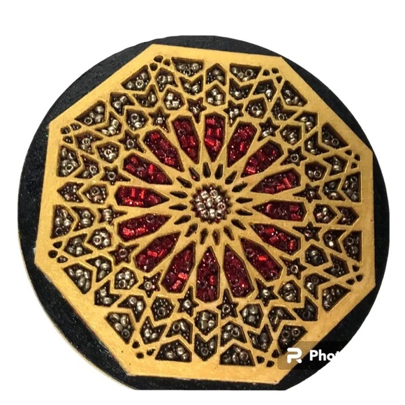 Moroccan Moorish decorative laser cut Wood Hand Beaded Coasters set of 6 - Picture 9 of 12